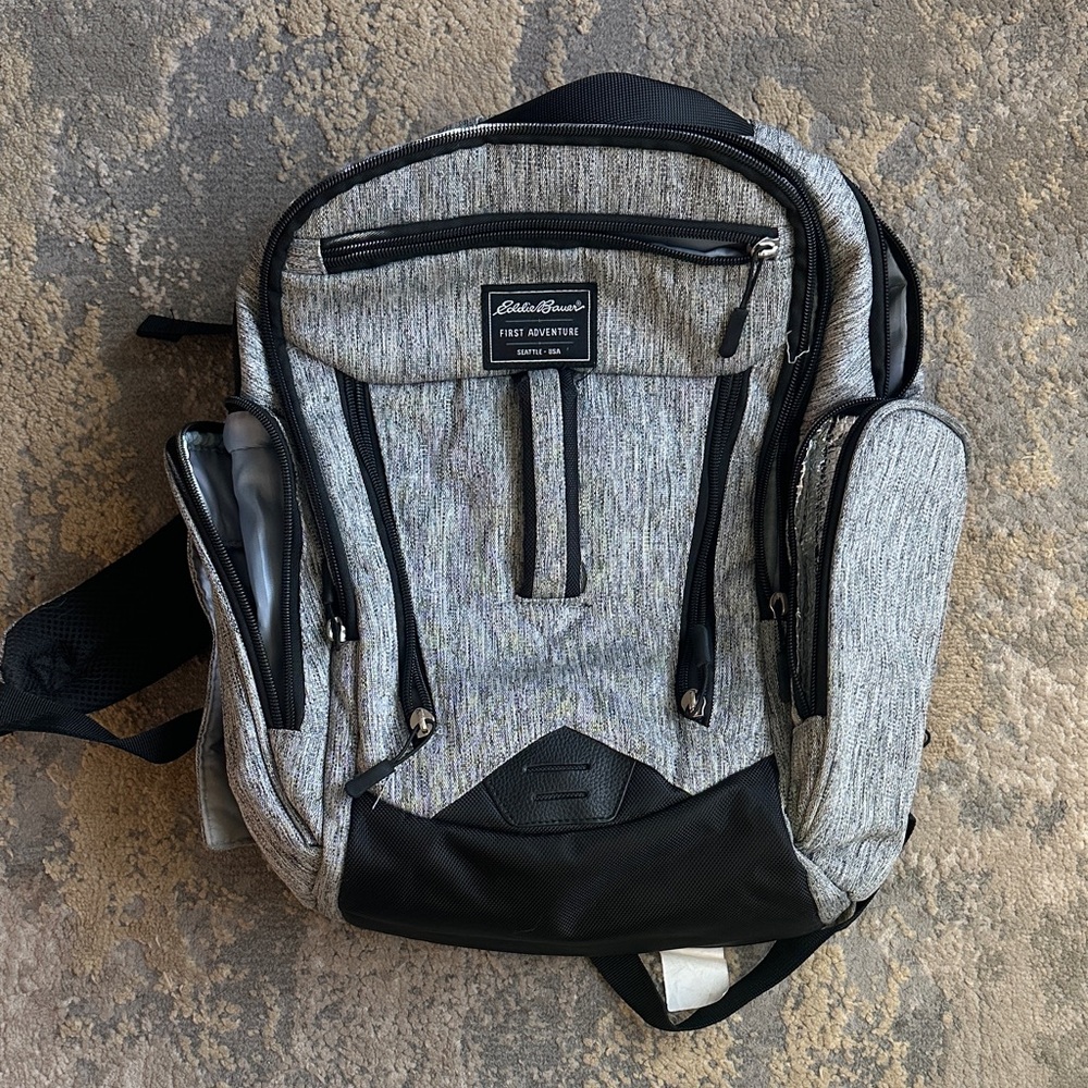 Eddie Bauer Black and Gray Rainier diaper bag Backpack